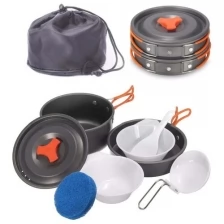 Кастрюля + сковорода + чашки для кемпинга - набор компактной алюминиевой посуды COOLWALK